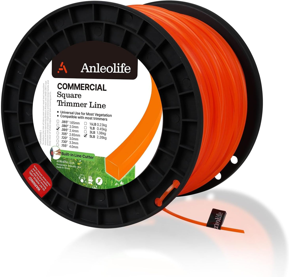 Anleolife .095" Commercial Square String Trimmer Line for Weeds, 1280ft 5lb