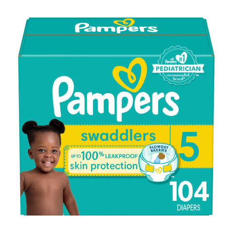 Pampers Swaddlers Diapers - Size 5, 104 Count, Ultra Soft Disposable Baby Diapers