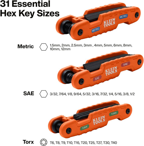 Klein Tools 70553 Pro Folding Hex Key Set, Metric, SAE, Torx Sizes, 3-Piece