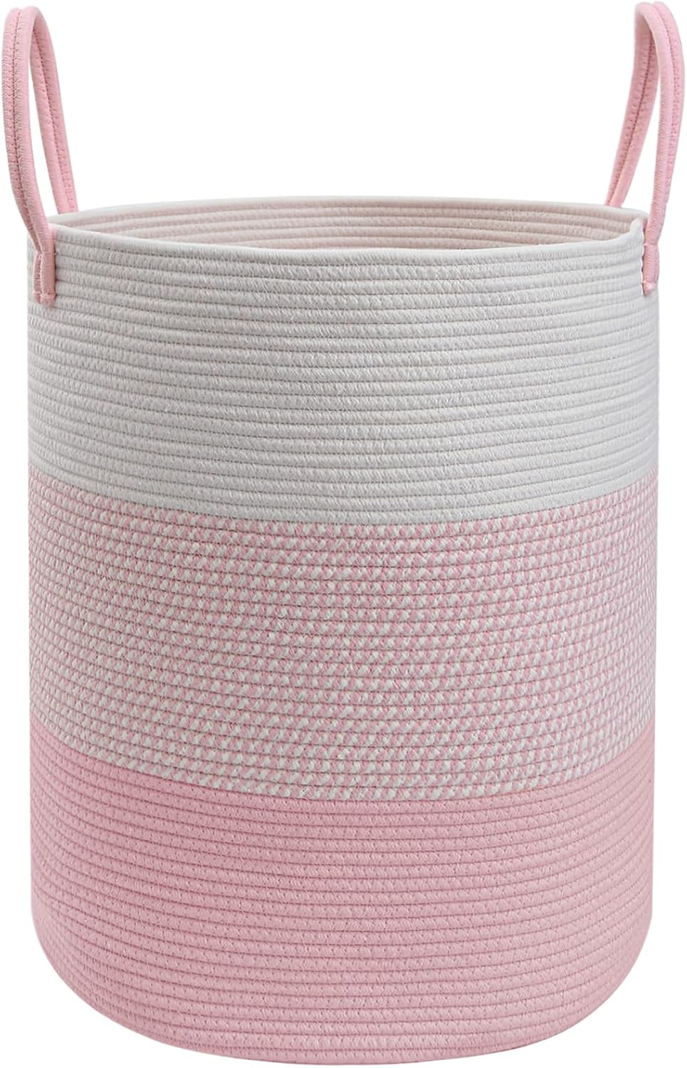 Large Laundry Basket, Cotton Rope Nursery Hamper with Handles-Pink
