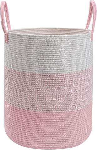 Large Laundry Basket, Cotton Rope Nursery Hamper with Handles-Pink