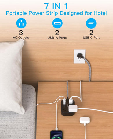 Cruise Essentials 2026,One Beat Travel Power Strip with USB C,Flat Plug 6ft