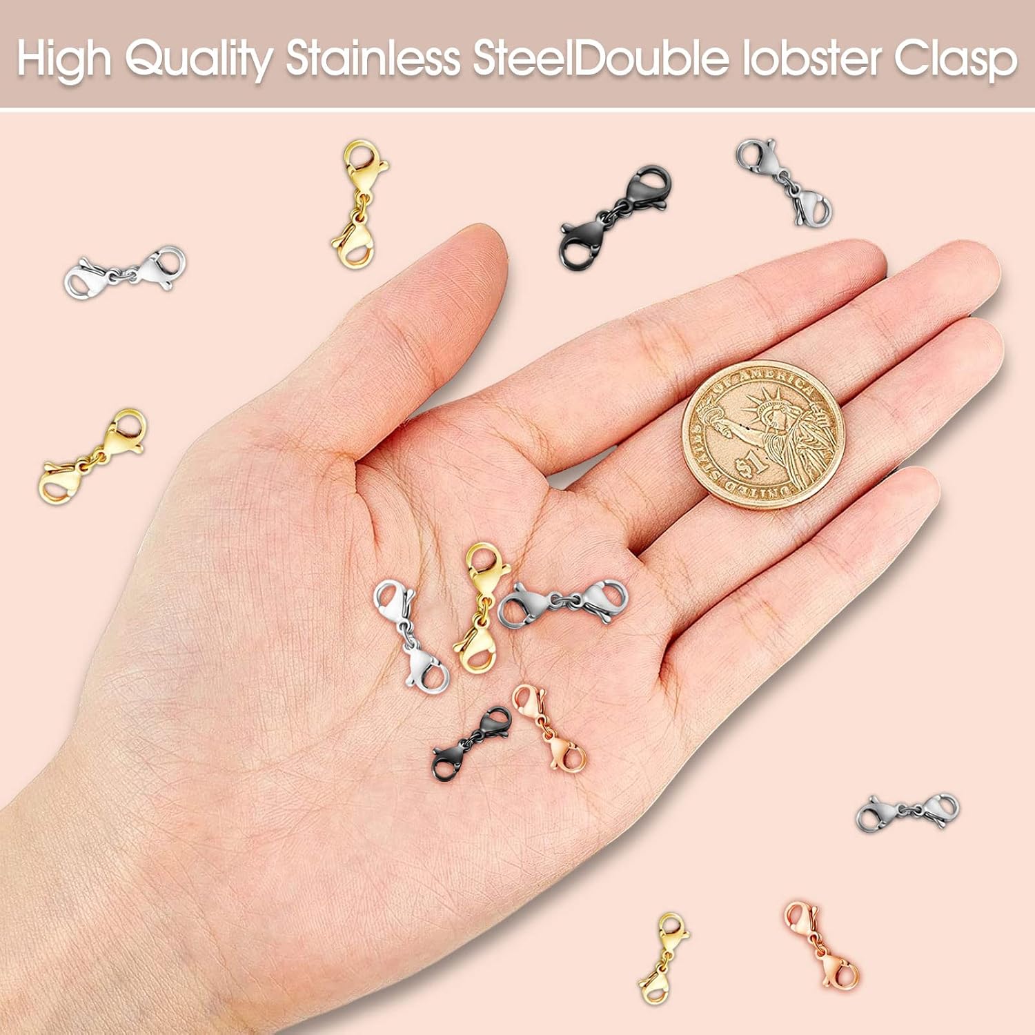 OHINGLT Double Lobster Clasp Necklace Extender Connector Bracelet Extension, Gold and Silver Lobster Claw Clasps for DIY Jewelry Making