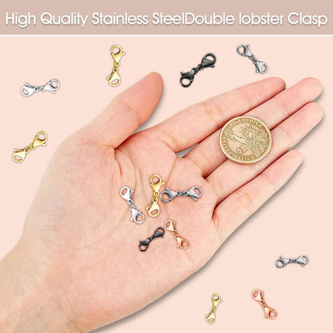 OHINGLT Double Lobster Clasp Necklace Extender Connector Bracelet Extension, Gold and Silver Lobster Claw Clasps for DIY Jewelry Making