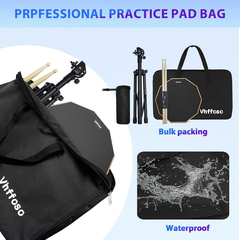 12 Inch Practice Drum Pad with Stand and Sticks, Beginner Snare Drum Pad with Drumsticks and Carrying Bag, Double Sided Silent Drum Pad (Black)