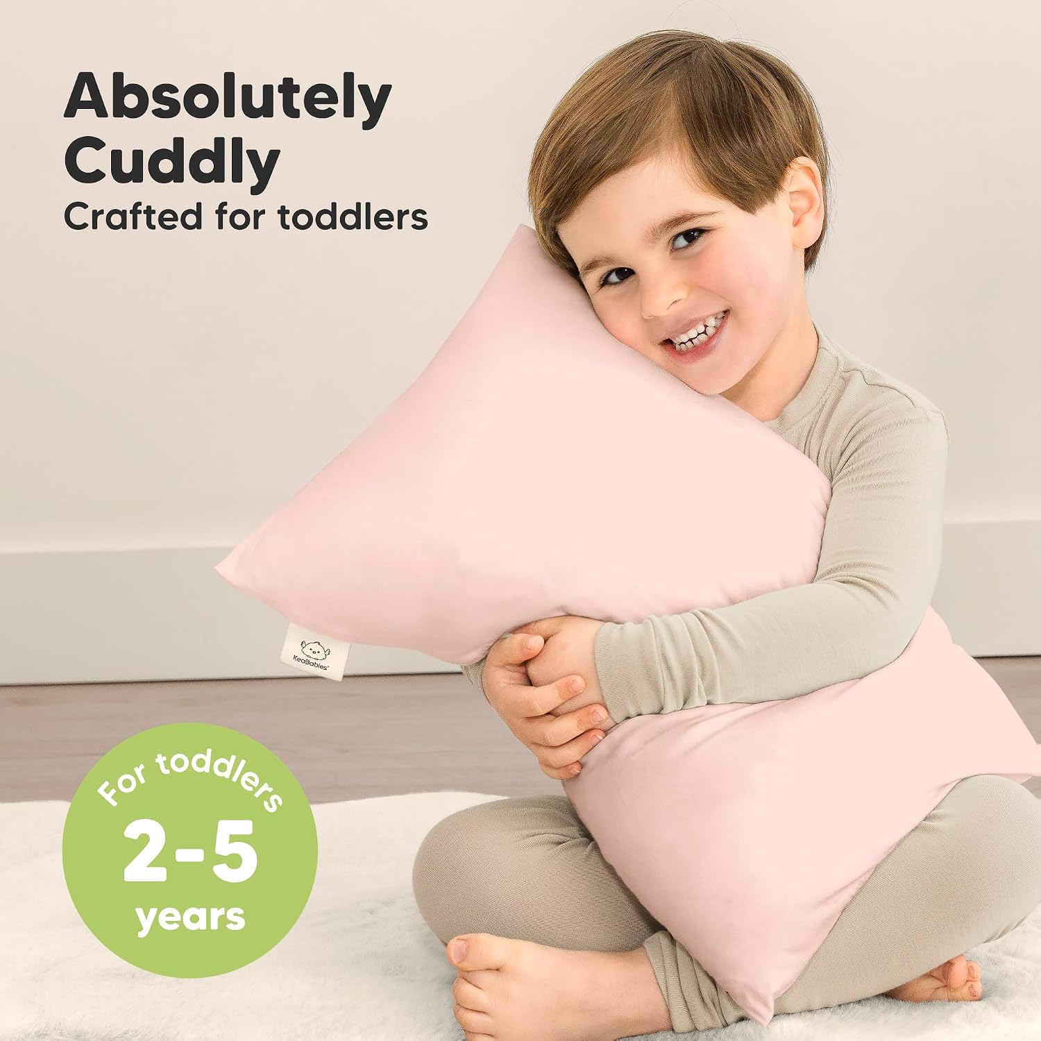 KeaBabies Toddler Pillow with Pillowcase, 12x18 Kids Pillows, Mist Pink