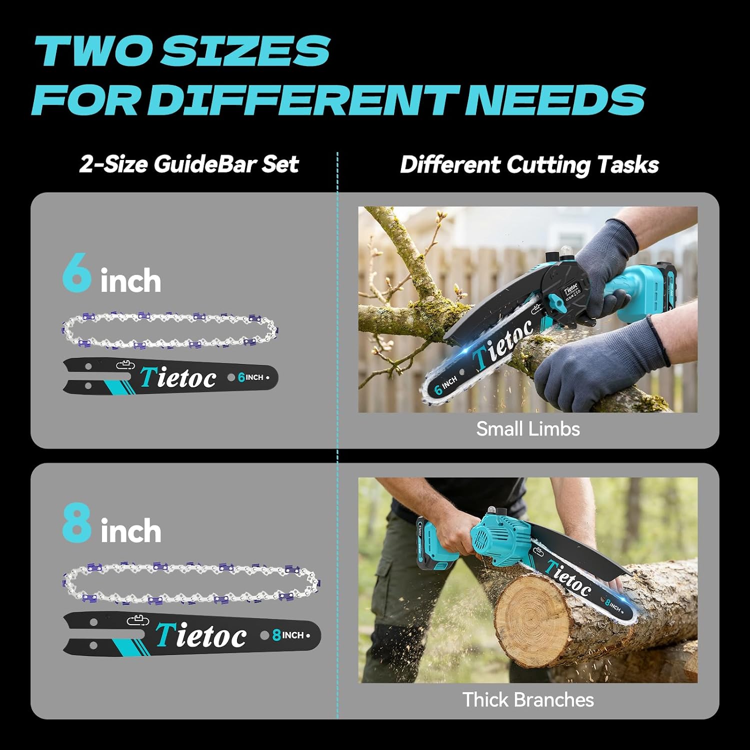 Mini Chainsaw Cordless, 8 Inch & 6 Inch Portable Electric Chainsaw,Battery Powered Handheld Power Chain Saw with 2 Batteries and Auto Oil,Gifts for Father, Dad, Husband, Men