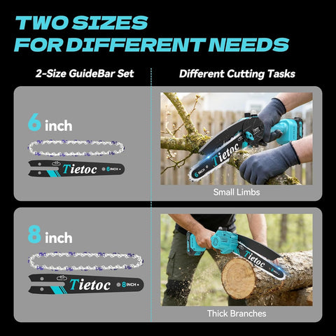 Mini Chainsaw Cordless, 8 Inch & 6 Inch Portable Electric Chainsaw,Battery Powered Handheld Power Chain Saw with 2 Batteries and Auto Oil,Gifts for Father, Dad, Husband, Men