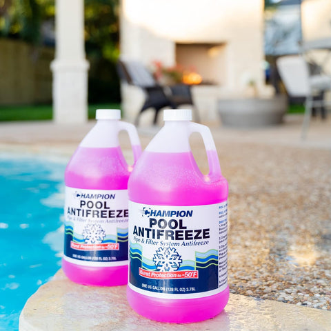 CPDI Champion Swimming Pool Antifreeze for Winterizing, 4 x 1 Gallon Bottle, Supports Above Ground and Inground Pools and Spas, Burst Protection from Rust and Corrosion