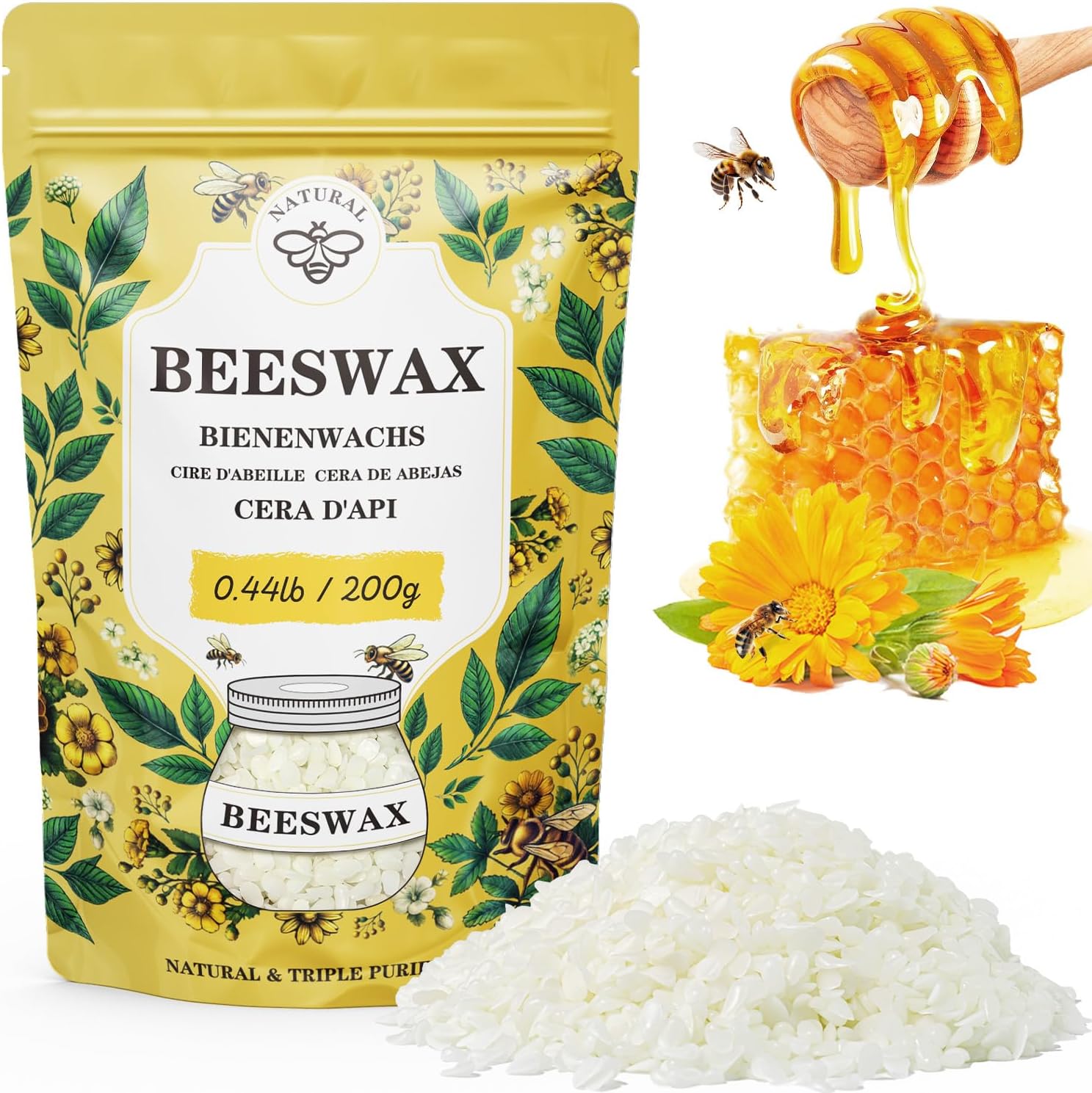 Beeswax pellets 40LB, VEGISHINE Pure Beeswax for Skin, Natural Yellow Beeswax for Candle Making, DIY Skin Care, Lip Balm, Polishing, Lotion, Soap, Candle Making Supplies