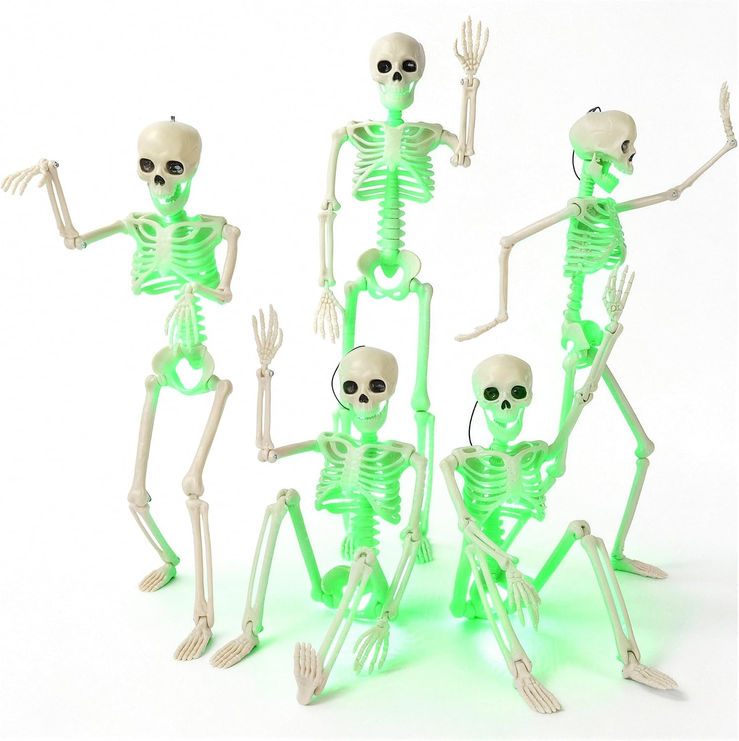 Kelool 16" Light Up Skeleton Halloween Decorations,5 Pack Posable Skeleton with Movable Joints,Scary Halloween Skeleton Halloween Decor for Haunted House Props Halloween Decorations Indoor Outdoor