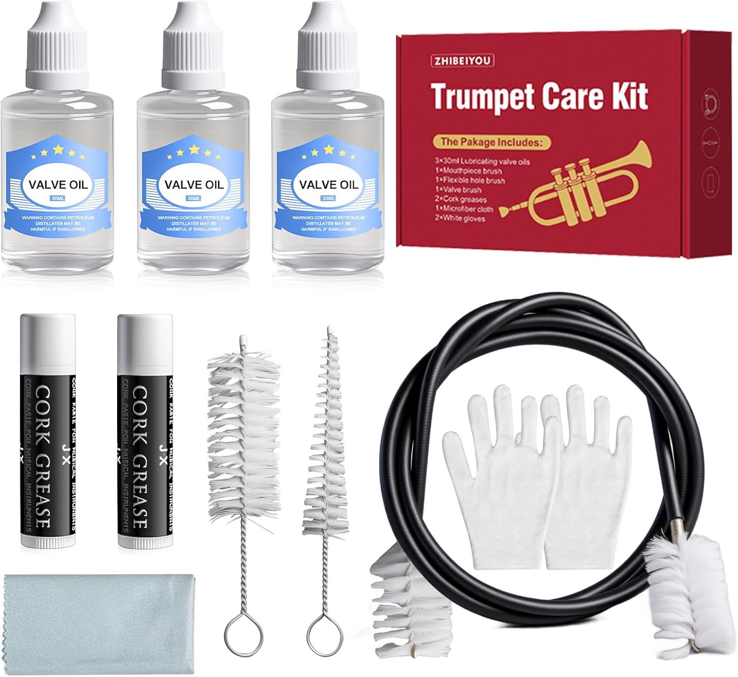 10 Pieces Trumpet Cleaning Kit, Brass Care Set for Trumpet Maintenance