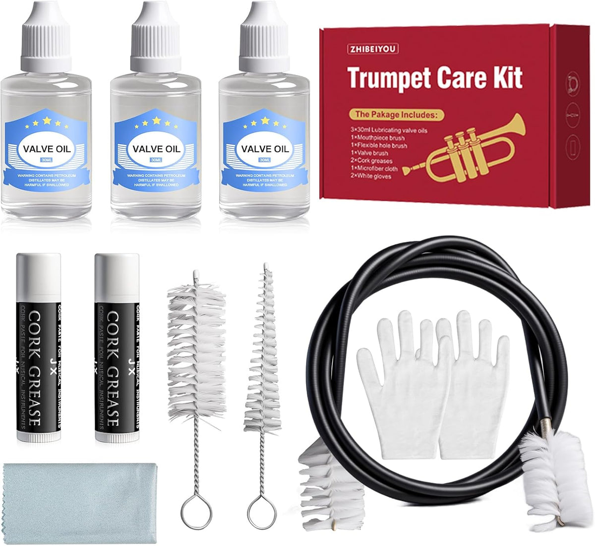 10 Pieces Trumpet Cleaning Kit, Brass Care Set for Trumpet Maintenance