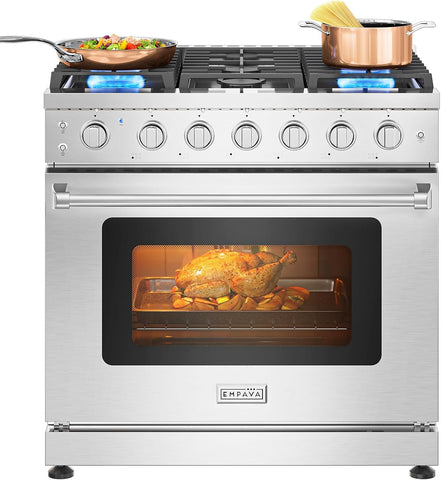 Empava 36" Professional Gas Range with 6 High-Output Sealed Burners