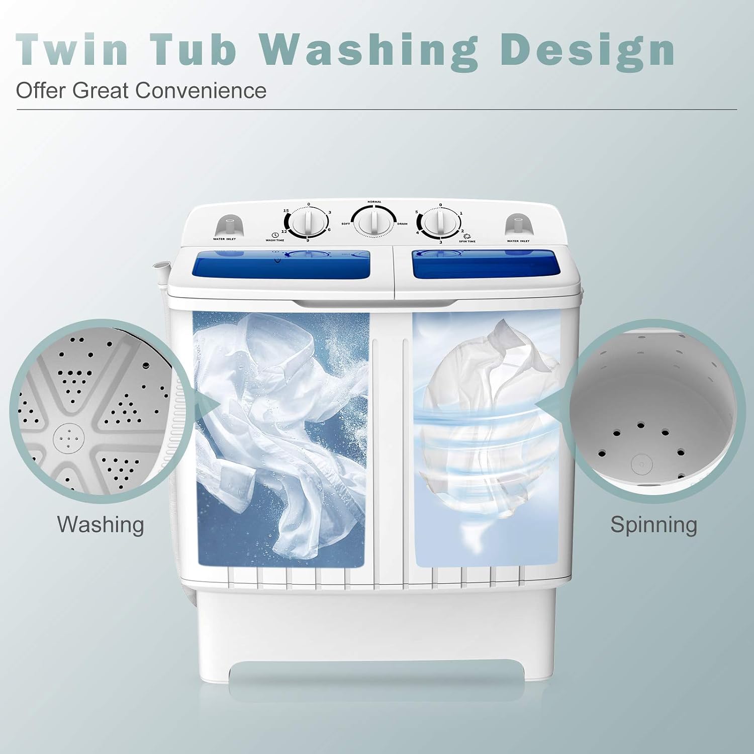 COSTWAY Portable Washing Machine, 12Lbs Washer and 8Lbs Spinner, Blue+White