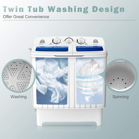 COSTWAY Portable Washing Machine, 12Lbs Washer and 8Lbs Spinner, Blue+White
