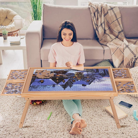 Puzzle Board 1500 Pieces,2 in 1 Jigsaw Puzzle Table with Folding Legs