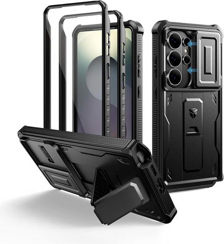 Dexnor for Samsung Galaxy S26 Ultra Case with Upgraded Slide Camera Cover & 2 Front Frames & Built-in Screen Protector & Kickstand, Heavy-Duty Rugged Case Full-Body Protective Cover(2026),Black