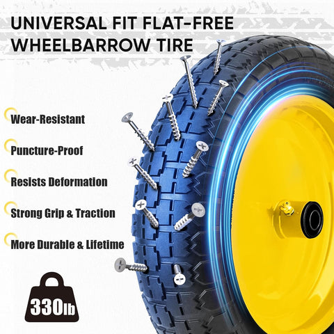 TICONN 4.80/4.00-8 Tire, 16" Flat Free Wheelbarrow Tire and Wheel