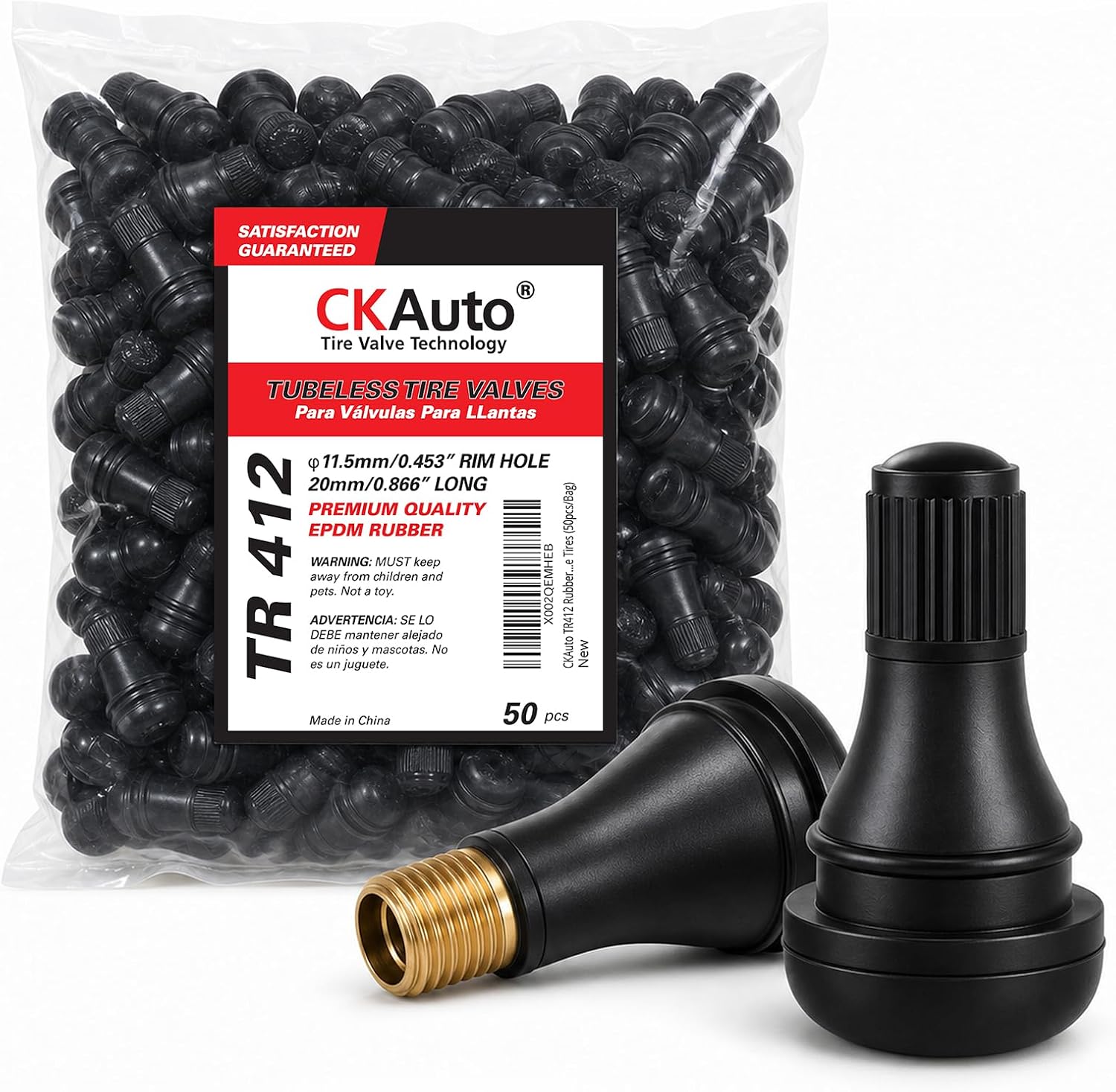 CKAuto TR412 Tubeless Rubber Snap-in Tire Valve Stems, Black, 5 Pcs/Bag
