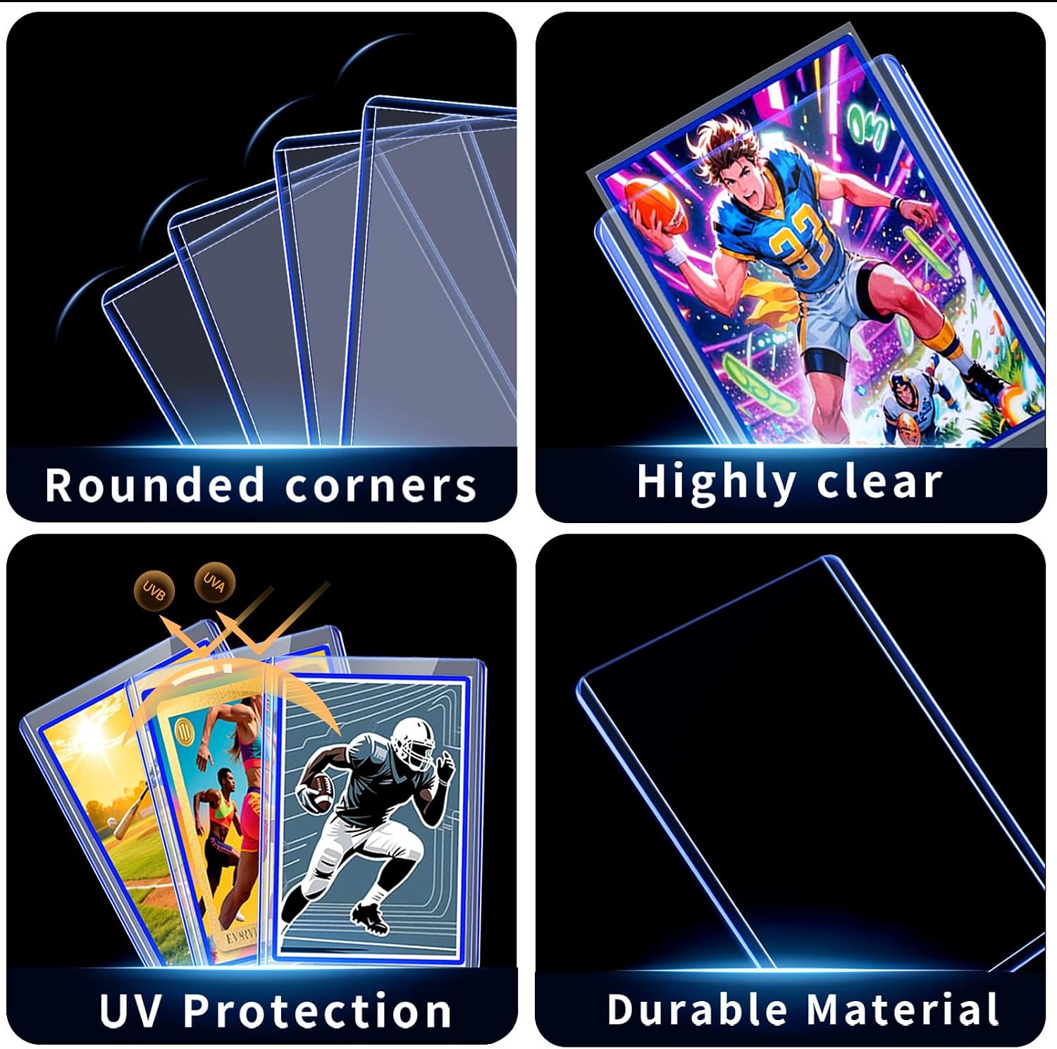 200 Card Sleeves Toploads for Cards,3" x 4" Baseball Card Protectors,Premium Standard Size Trading Hard Plastic Card Holder for Sports Football Cards(100 Hard Protectors +100 Soft Sleeves)