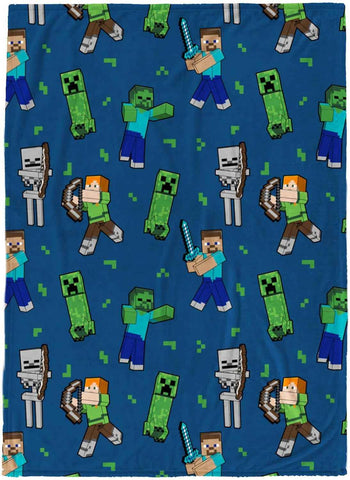 Jay Franco Plush Throw Blanket – 46" x 60" Inches Kids Hero Soft & Cozy Fleece Throw for Bedroom & Couch Décor, Official Licensed Product, Multi - Minecraft