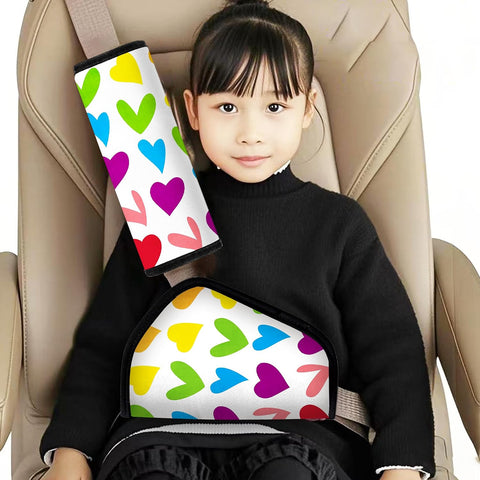 DreamsLink.LC Kid's Seat Belt Cover Pad, Neck & Abdomen Cushion for Children- Soft and Breathable Straps Cover Support (Colorful Heart)