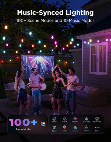Govee S14 Bulb Outdoor String Lights 2, 144ft RGBICWW, 45 LED Bulbs, IP66