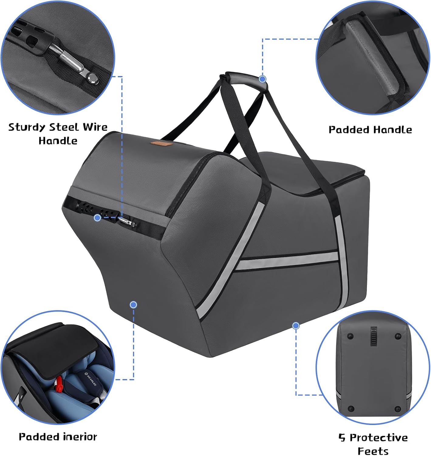 Infant Car Seat Travel Bag for Airplane Compatible with All Nuna Pipa Car Seat and Base,Chicco KeyFit 30 and Base, Padded Car Seat Bags for Air Travel,Car Seat Gate Check Bag with Side Pocket, Gray