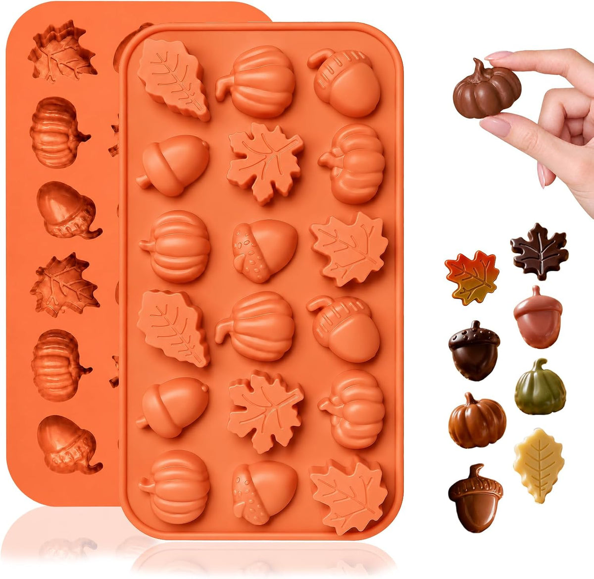 HKNMTT 2Pcs Mini Pumpkin Silicone Molds 36-Cavity 9 Shapes Fall Candy Molds