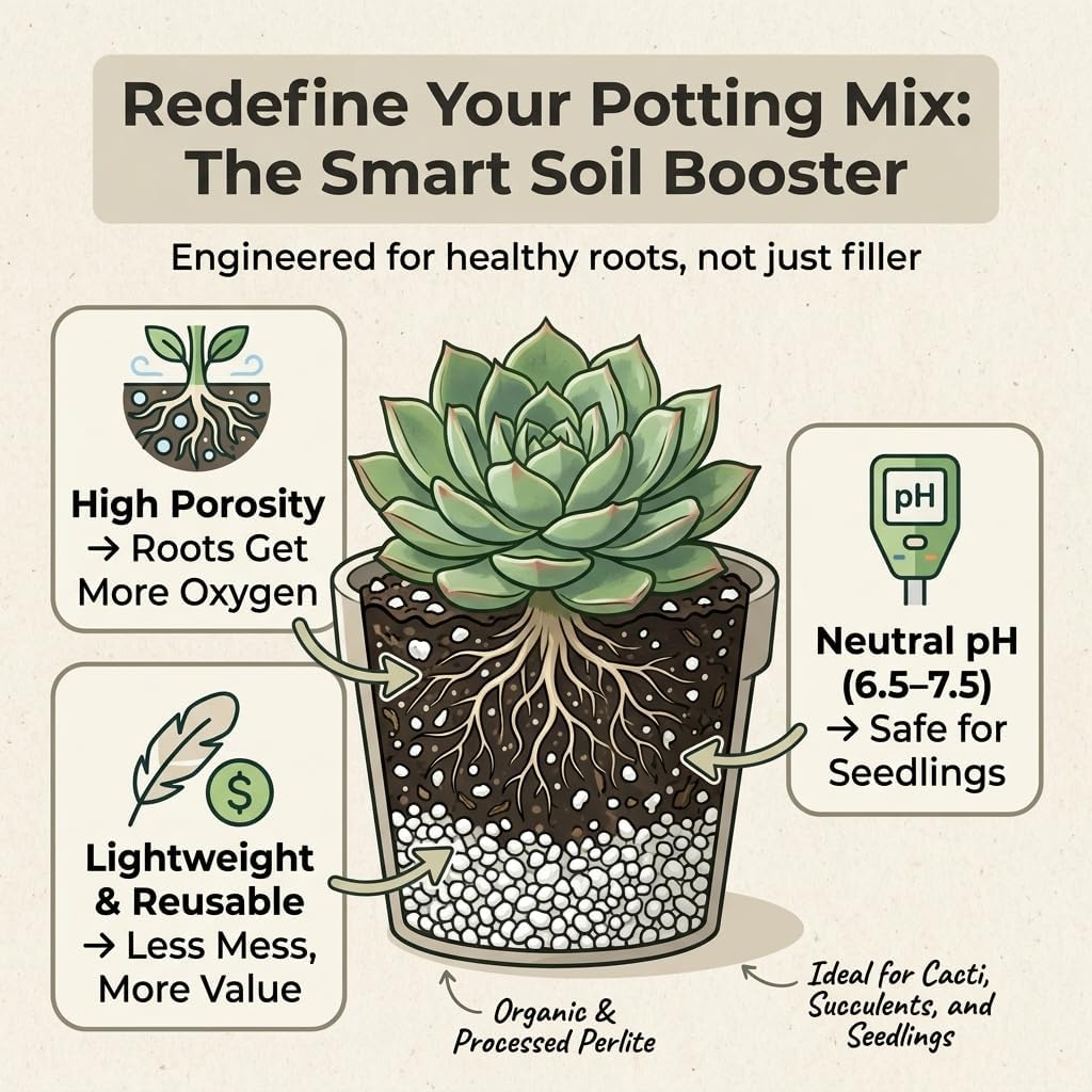 Doter Organic Perlite for Plants, Soil Amendment for Enhanced Drainage and Growth, Ideal for Potting Mixes (1 Quart)