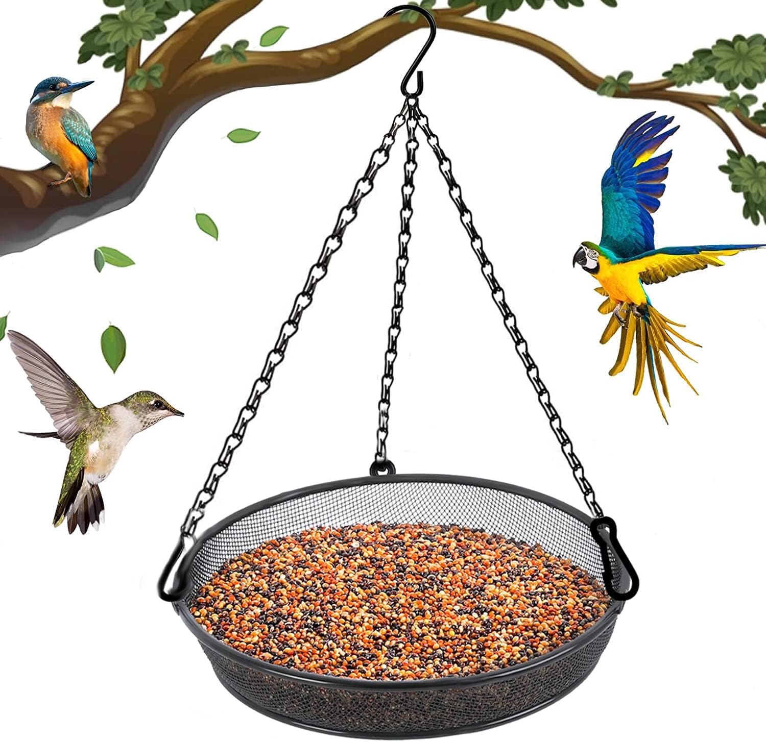 Bird Feeder, Hanging Bird Feeders for Outdoors Metal Mesh Birdfeeder Tray