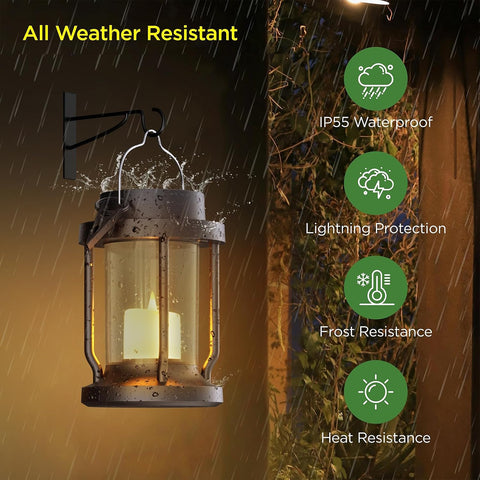 Solar Lantern Outdoor & Indoor Use – Hanging Solar Lights with Realistic Flickering Flameless Candle, Weatherproof for Gardens, Patios, Trees, and Lawns (Black + Gray, 1 Pack)