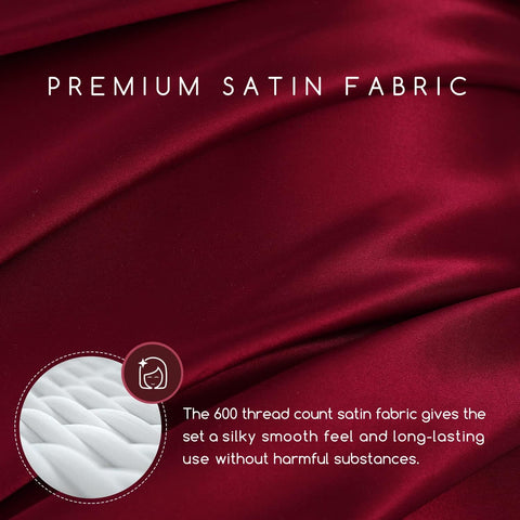MR&HM Satin Sheets Twin Size with Elastic Corner Straps, Burgundy