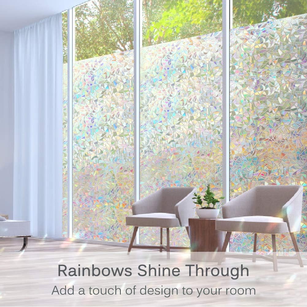 Volcanics Window Privacy Film, Stained Glass Rainbow Cling, 23.6" x 78.7"