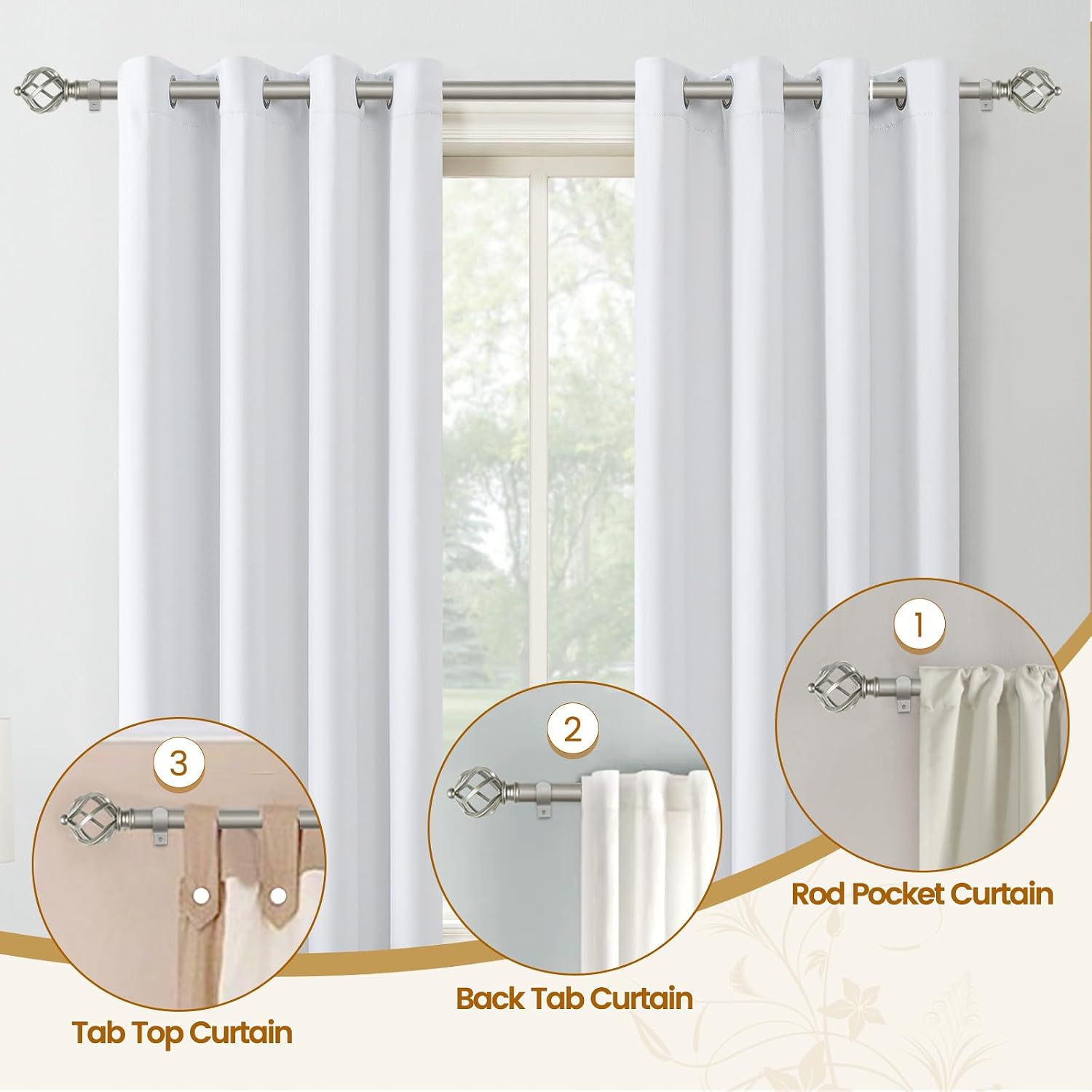KAMANINA Silver Curtain Rod 32 to 58 Inch, Adjustable Window Treatment Rods