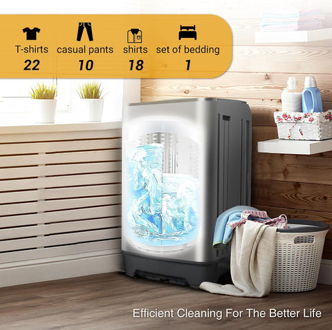 Portable Washing Machine for Apartments 17.7lbs Full-Automatic Apartment Washing Machine with 10 Wash Programs, Small Portable Washer for Dorm, Home, RV, Grey