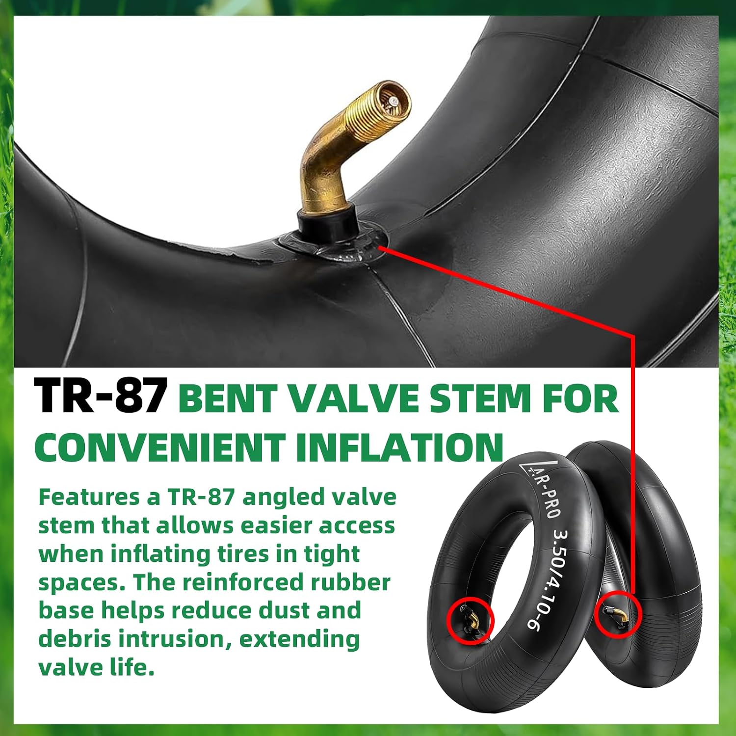 AR-PRO 3.50/4.10-6 (13 x 4.00-6) Replacement Inner Tubes for 6-Inch Rim Tires with TR-87 Bent Valve, Heavy-Duty Inner Tubes for Lawn Mowers, Wheelbarrows, Hand Trucks, Dollies – 2 Pack