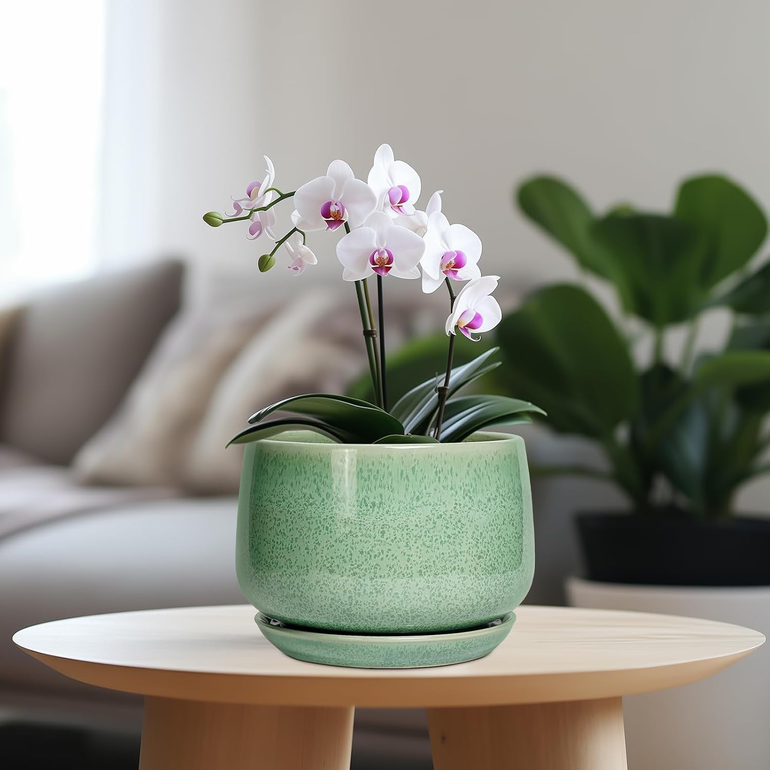 G EPGardening Ceramic Plant Pot - 7 Inch Ceramic Planter, Green