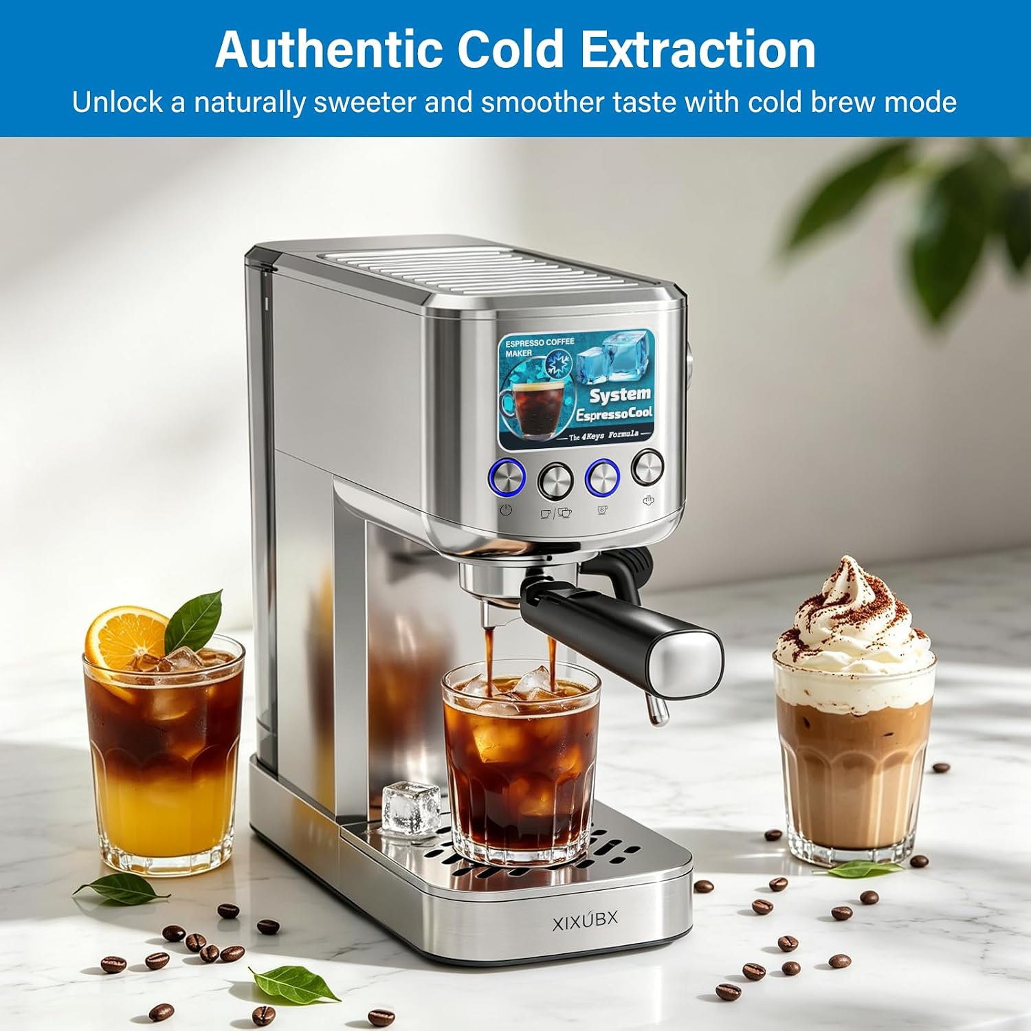XIXUBX Cold Brew Espresso Machine with Milk Frother, Grey