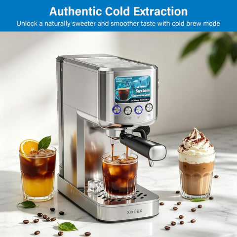XIXUBX Cold Brew Espresso Machine with Milk Frother, Grey