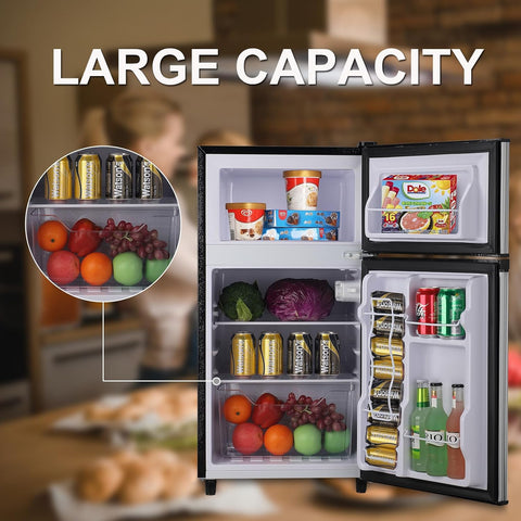 WANAI Compact Refrigerator 3.5 Cu.Ft, 2 Door Design,Adjustable Thermostat, Adjustable Removable Shelves Refrigerator Suitable for Dorm Garage and Office.