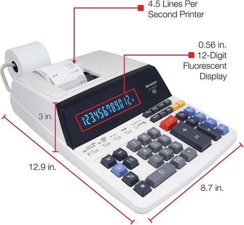 Sharp Heavy Duty Color Printing Calculator, White (EL-1197PIII)