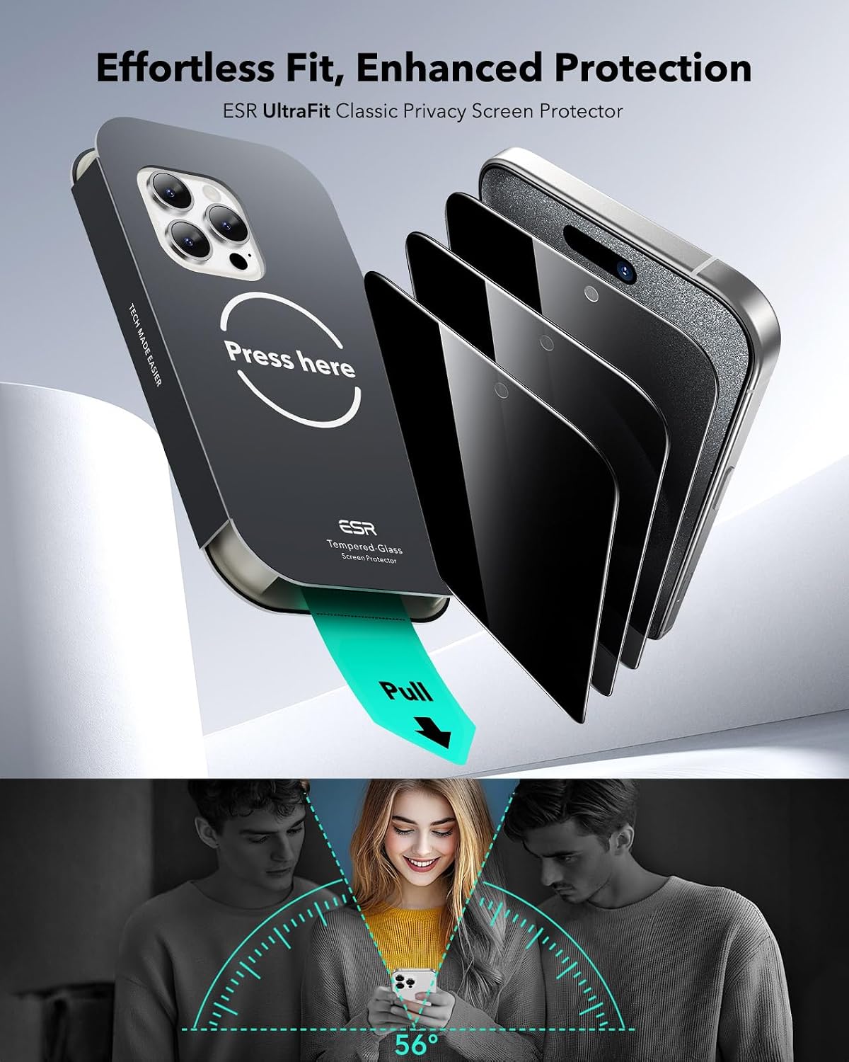 ESR 3 Pack for iPhone 15 Pro Privacy Screen Protector, Classic