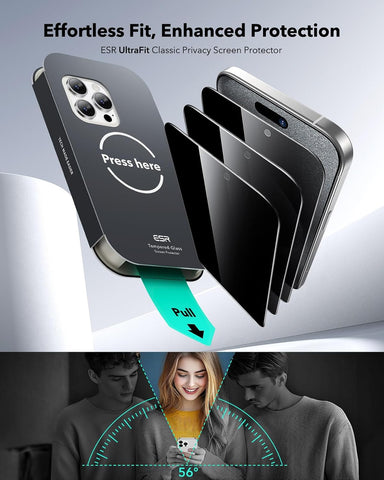 ESR 3 Pack for iPhone 15 Pro Privacy Screen Protector, Classic