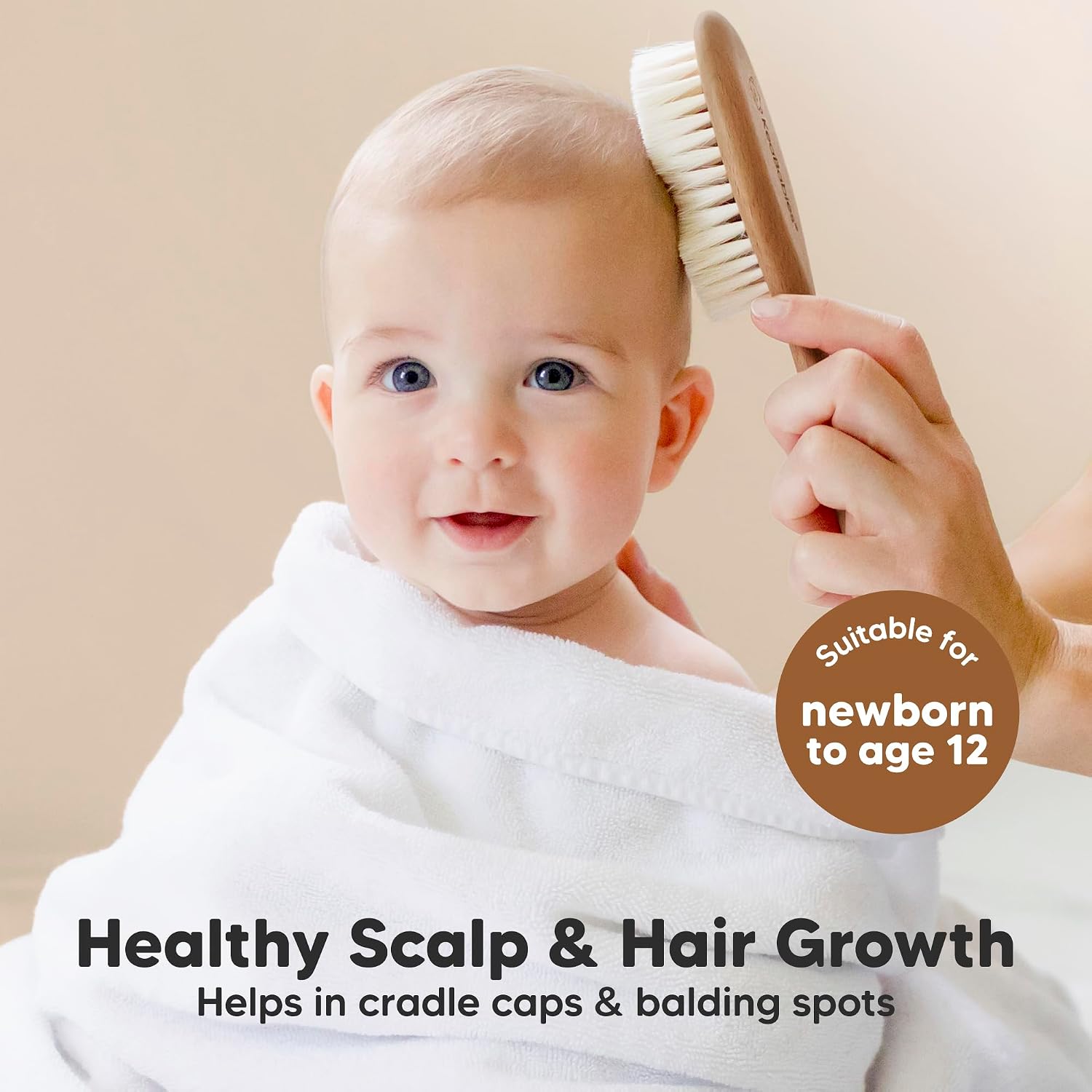 Wooden Baby Hair Brush Set for Newborns, Toddler Comb (Dark Walnut, Regular)