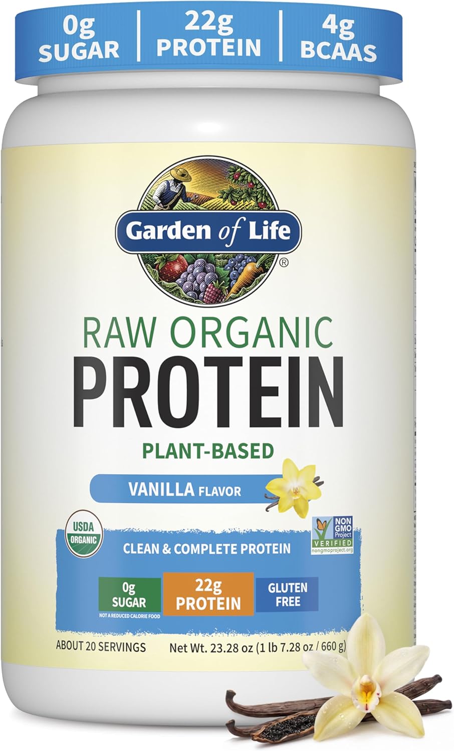 Garden of Life Protein Powder, Vegan Protein Powder, BCAA, Probiotics & Digestive Enzymes, Gluten & Lactose Free, Vanilla, 1.5 LB