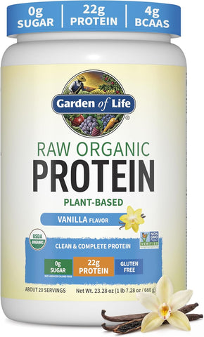 Garden of Life Protein Powder, Vegan Protein Powder, BCAA, Probiotics & Digestive Enzymes, Gluten & Lactose Free, Vanilla, 1.5 LB