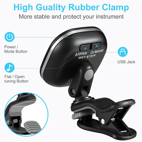 LEKATO Guitar Tuner Rechargeable, Tuner Clip On for Guitar, Bass, Chromatic, Ukulele,Violin Tuner, Fast Accuratie Tuning, Super Bright Display to Read, for Professional/Beginners