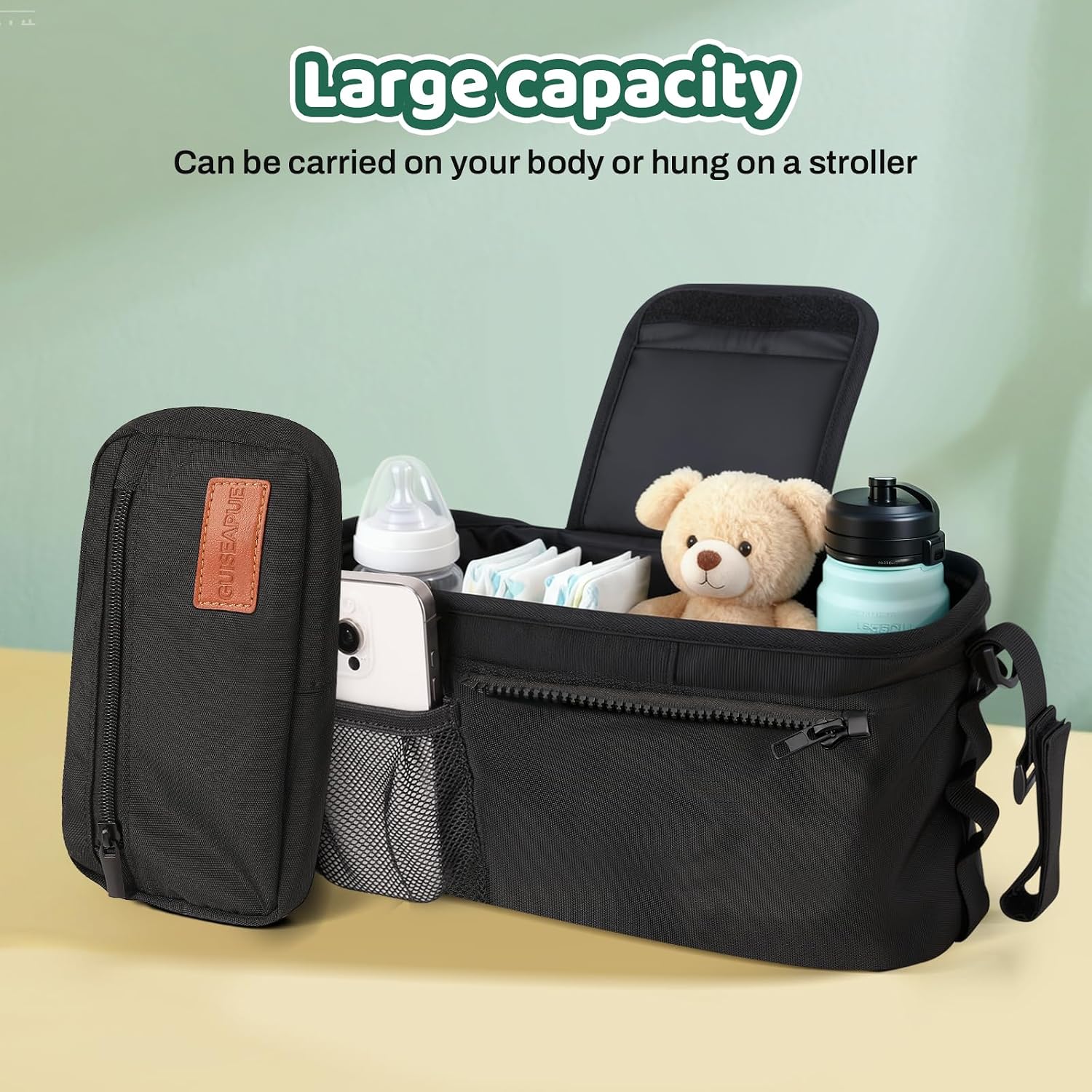 Stroller Organizer with Cup Holder, Non-Slip Stroller Caddy Baby Essentials